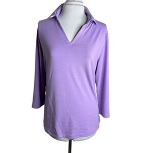 Orandesigne 3/4 Sleeve V-Neck Lavendar Blouse Size L